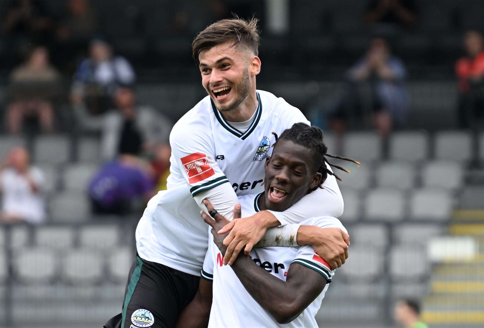 Dover are all smiles are taking the lead against Dartford on Saturday. Picture: Barry Goodwin