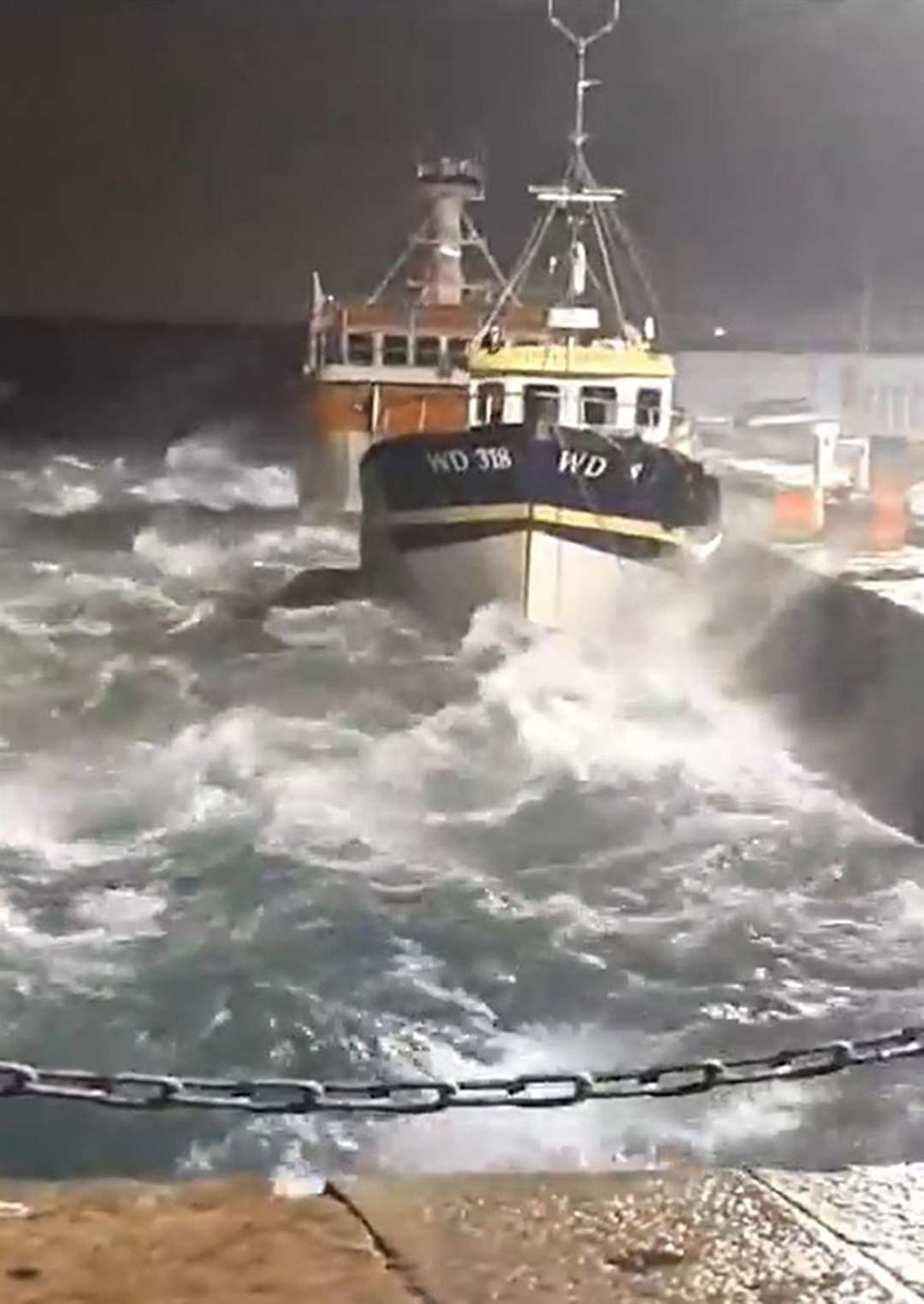 Video issued by Irish Coast Guard showed the conditions as Storm Isha passed through Dun Laoghaire harbour on Sunday evening (Irish Coast Guard/PA)