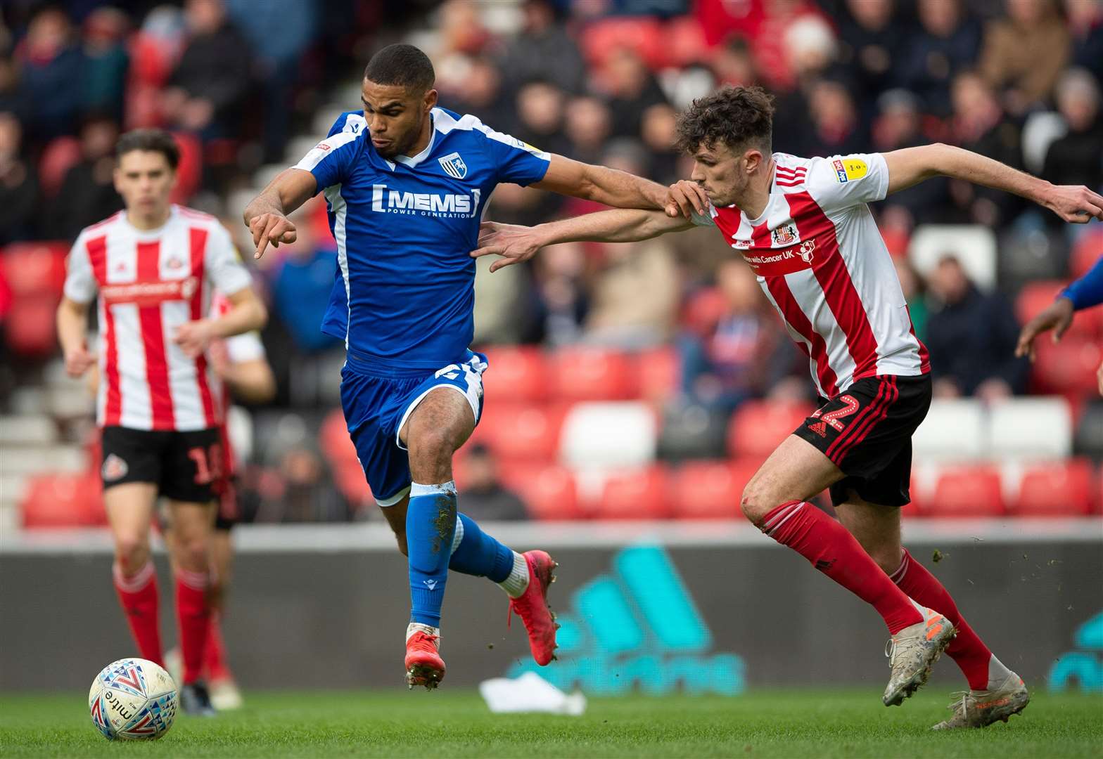 Mikael Mandron is challenged by Sunderland's Tom Flanagan on his return to the Stadium of Light Picture: Ady Kerry