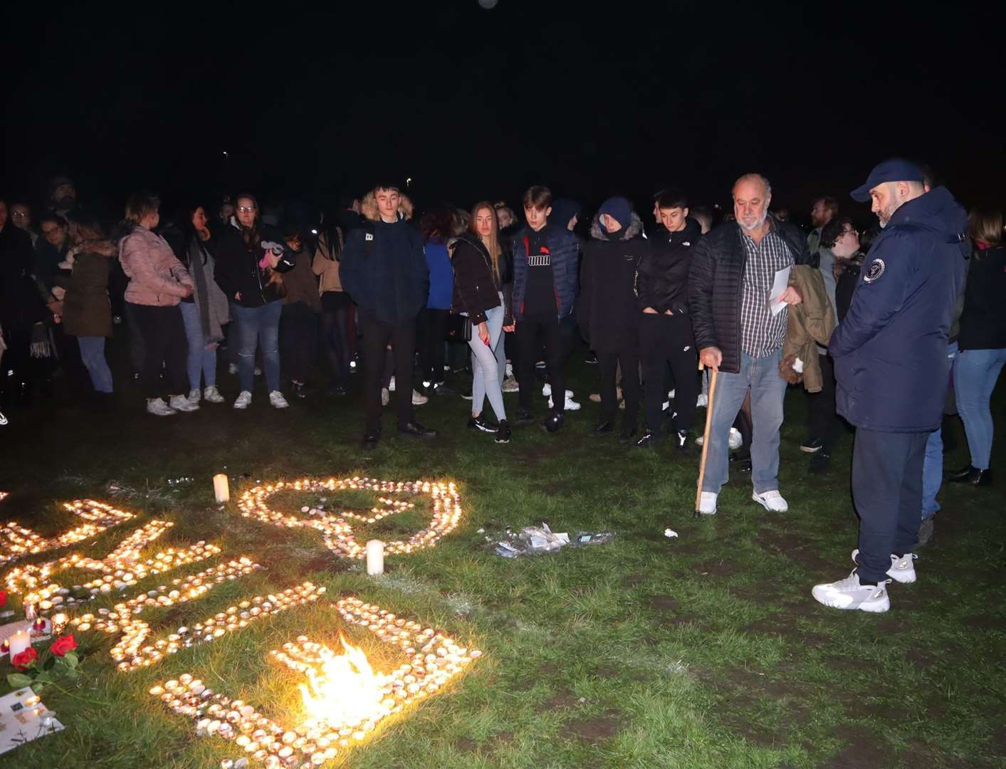 Emre Huseyin's father Yusof Sakaryali at his son's candlelit vigil in New Road playing fields, Sheerness, on Thursday