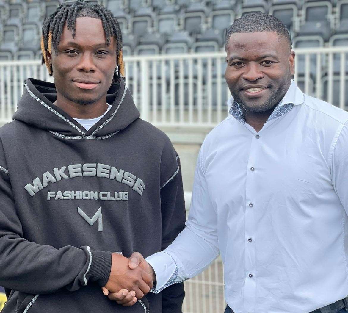 Razzaq Coleman De-Graft with new signing George Elokobi. Picture: MUFC