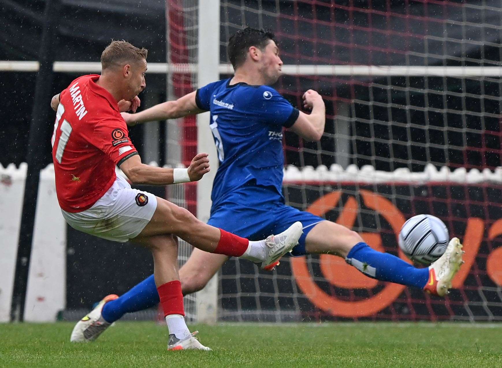 Lee Martin scores the winner for Ebbsfleet against Chippenham on Sunday. Picture: Keith Gillard