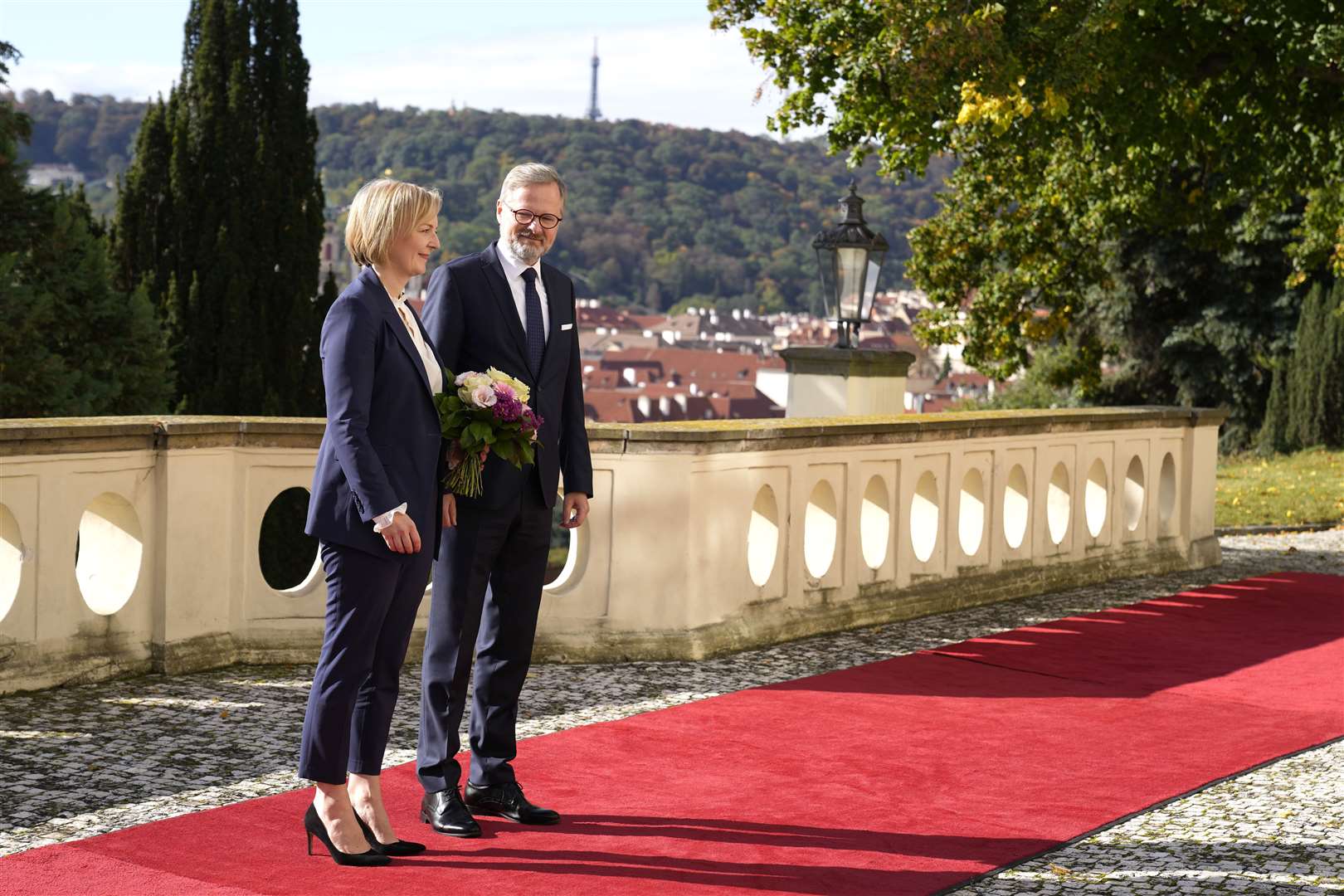 Prime Minister Liz Truss with prime minister of the Czech Republic Petr Fiala, at Kramar’s Villa, his official residence (Alistair Grant/PA)