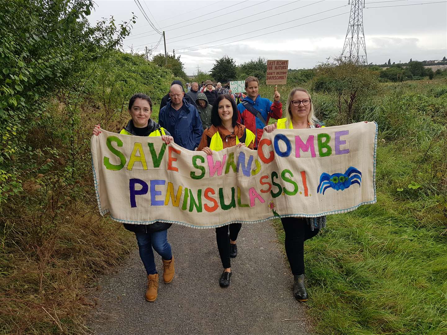 Campaigners came together to protest against plans to build a theme park on the Swanscombe Marshes. Photo: Save Swanscombe Peninsula.