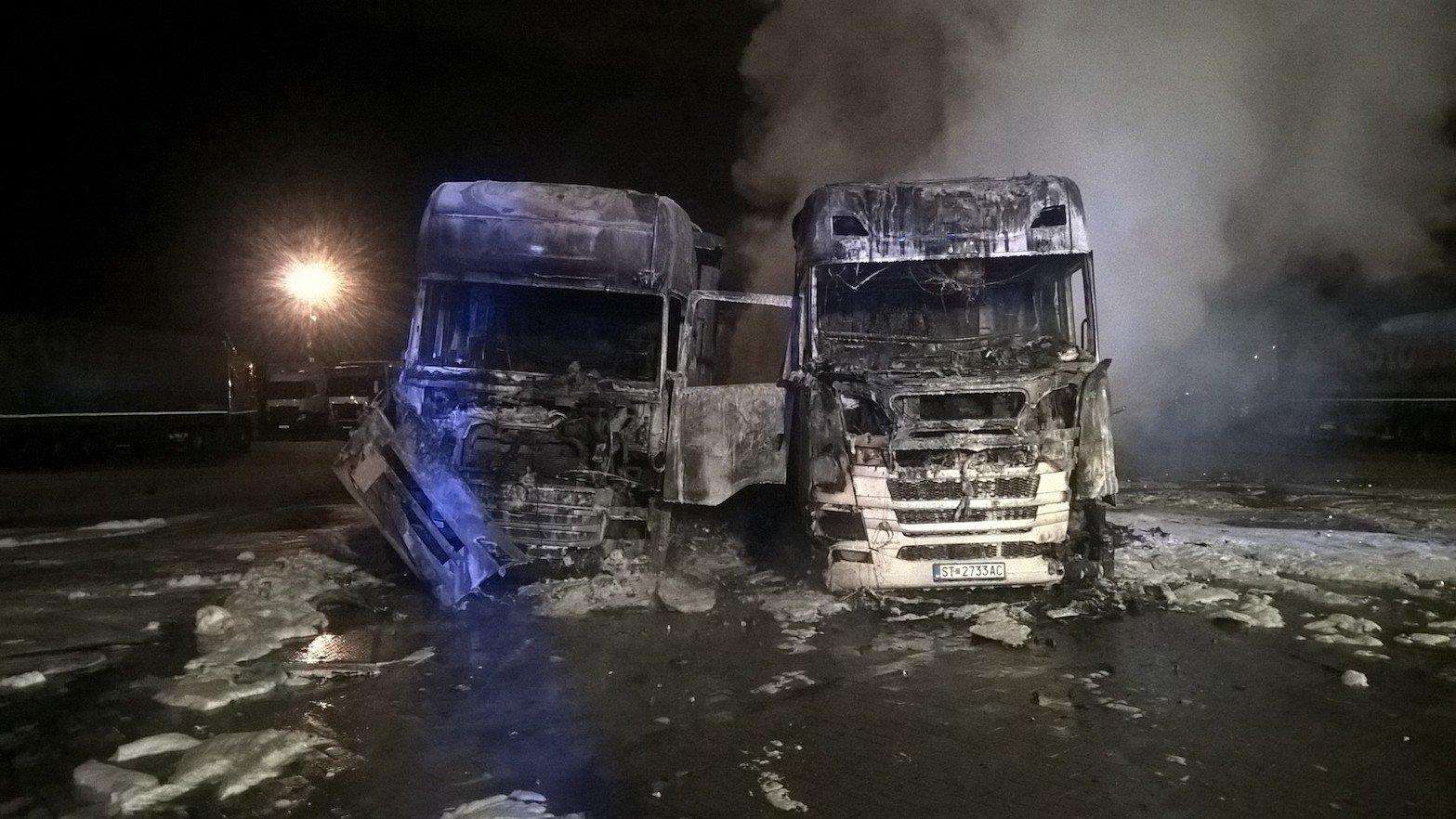 The lorry fire at Ashford International Truckstop. Picture: Kent Fire and Rescue