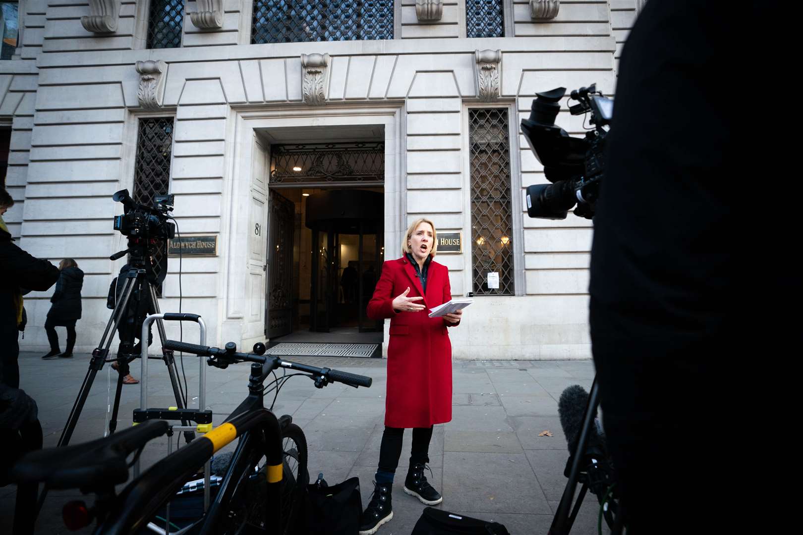 Media outside Aldwych House, central London where the Post Office Horizon IT inquiry is taking place (James Manning/PA)