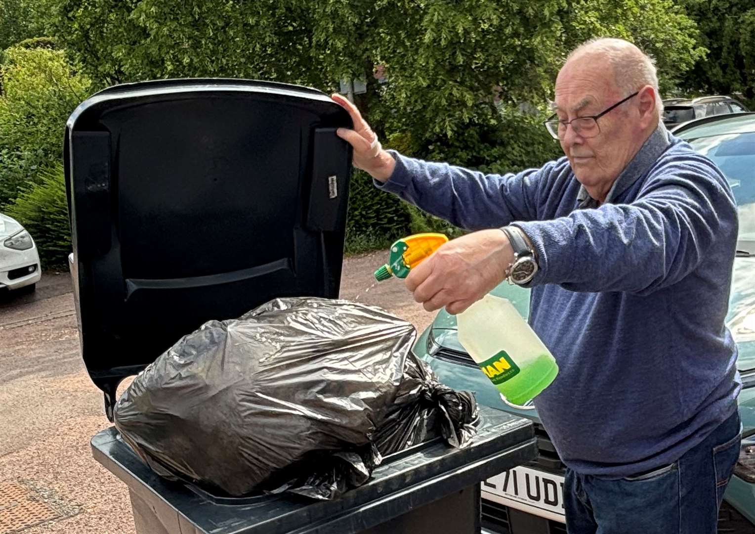 David Cossey, of Willesborough Lees, Ashford, is now spraying his bin with disinfectant every day. Picture: Joe Harbert