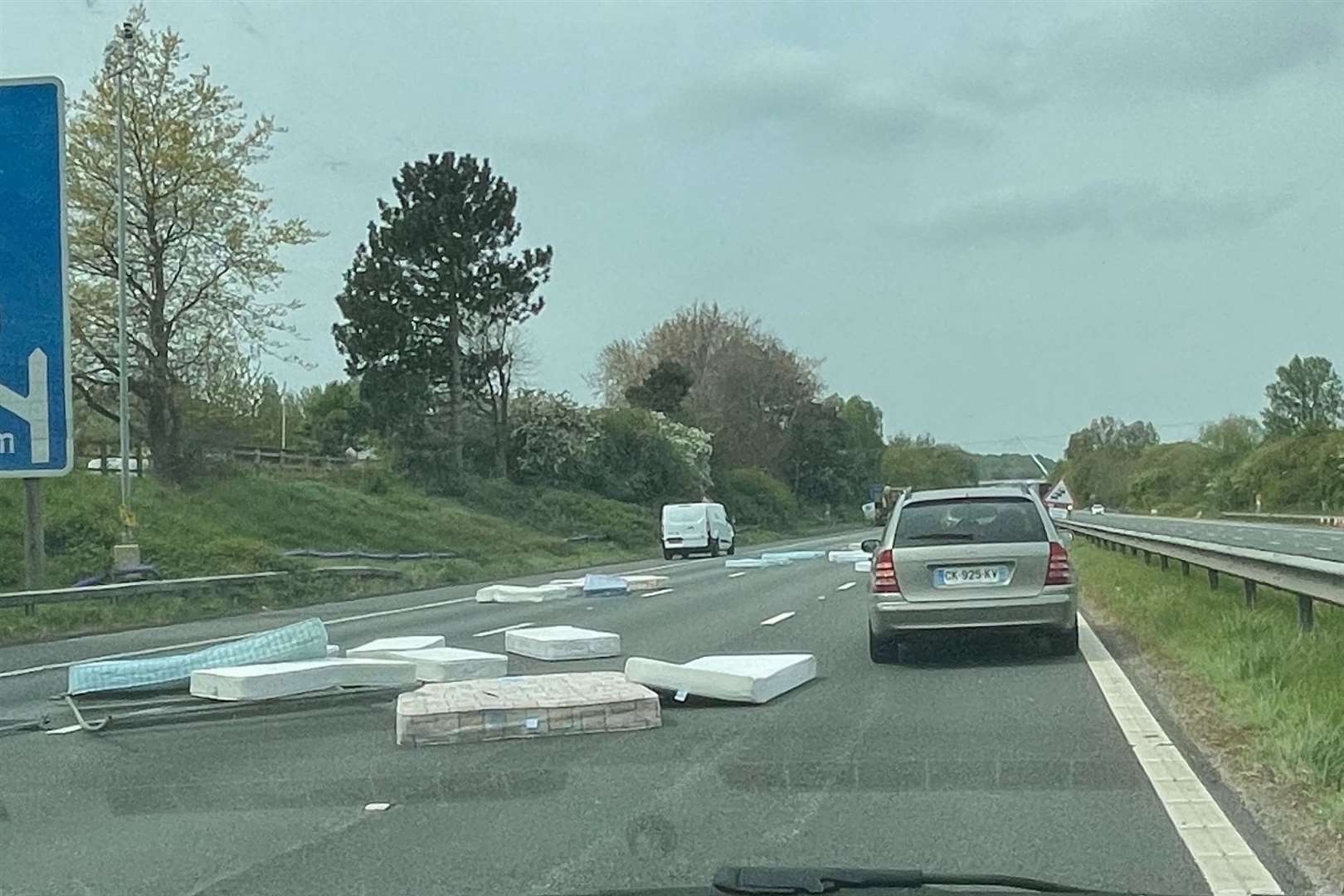 Mattresses are strewn over the M20 carriageway
