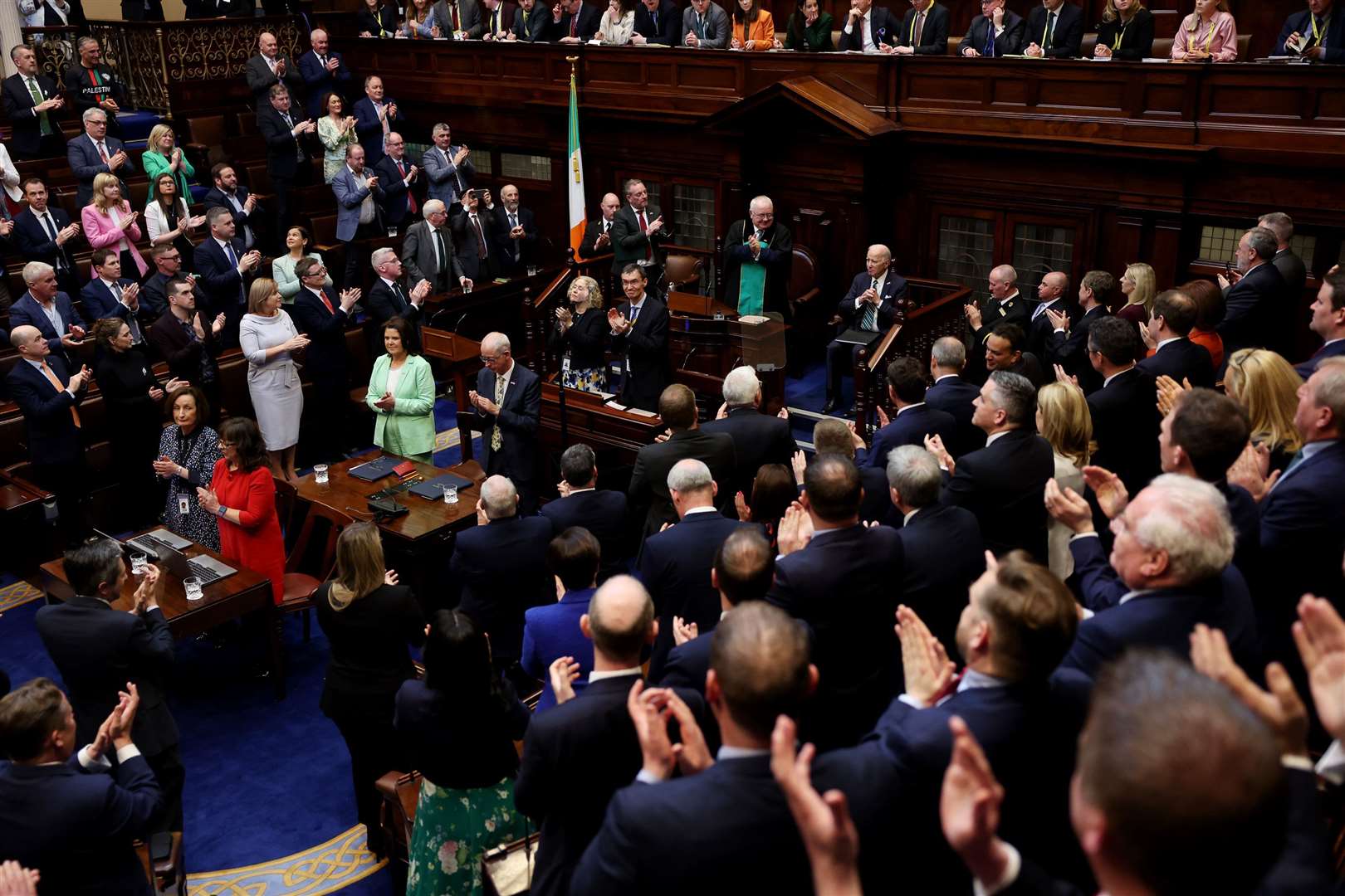 US President Joe Biden receives a standing ovation after addressing the Oireachtas Eireann in 2023 (Tony Maxwell/Government of Ireland/PA)