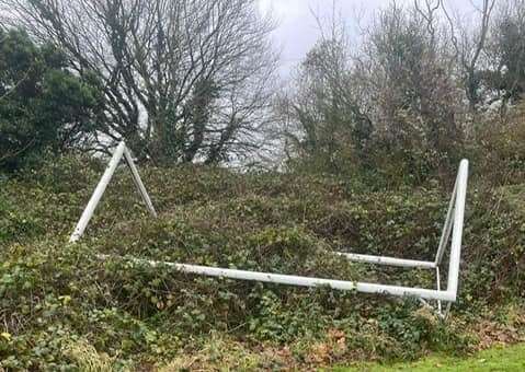 The vandalised goals at Chartham