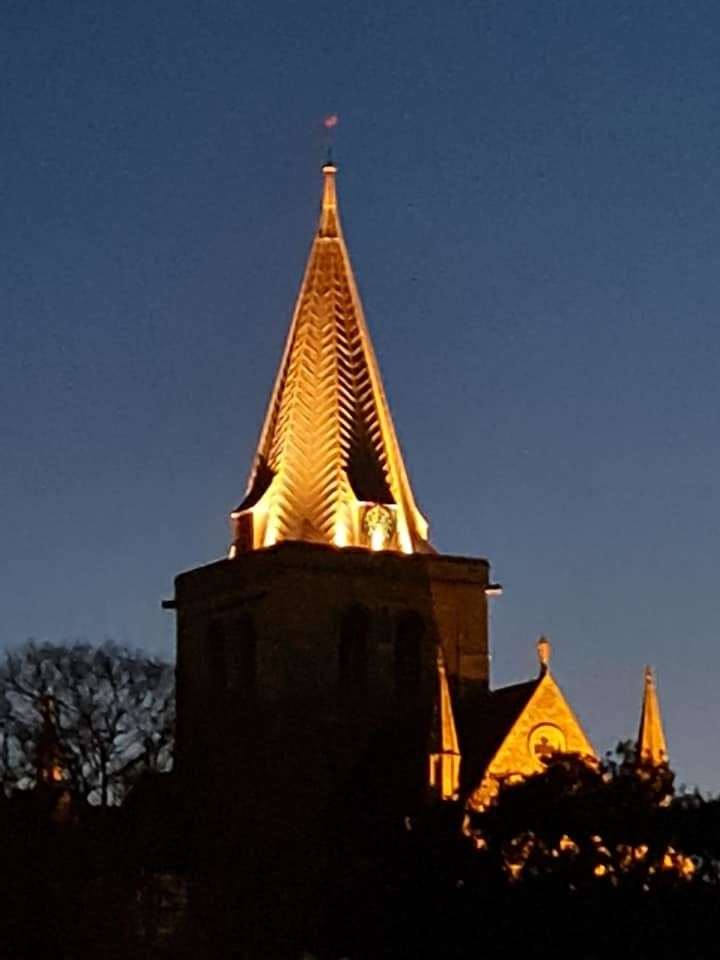 Rochester Cathedral was lit up yellow for Reflection Day. Picture: Gordon Giles