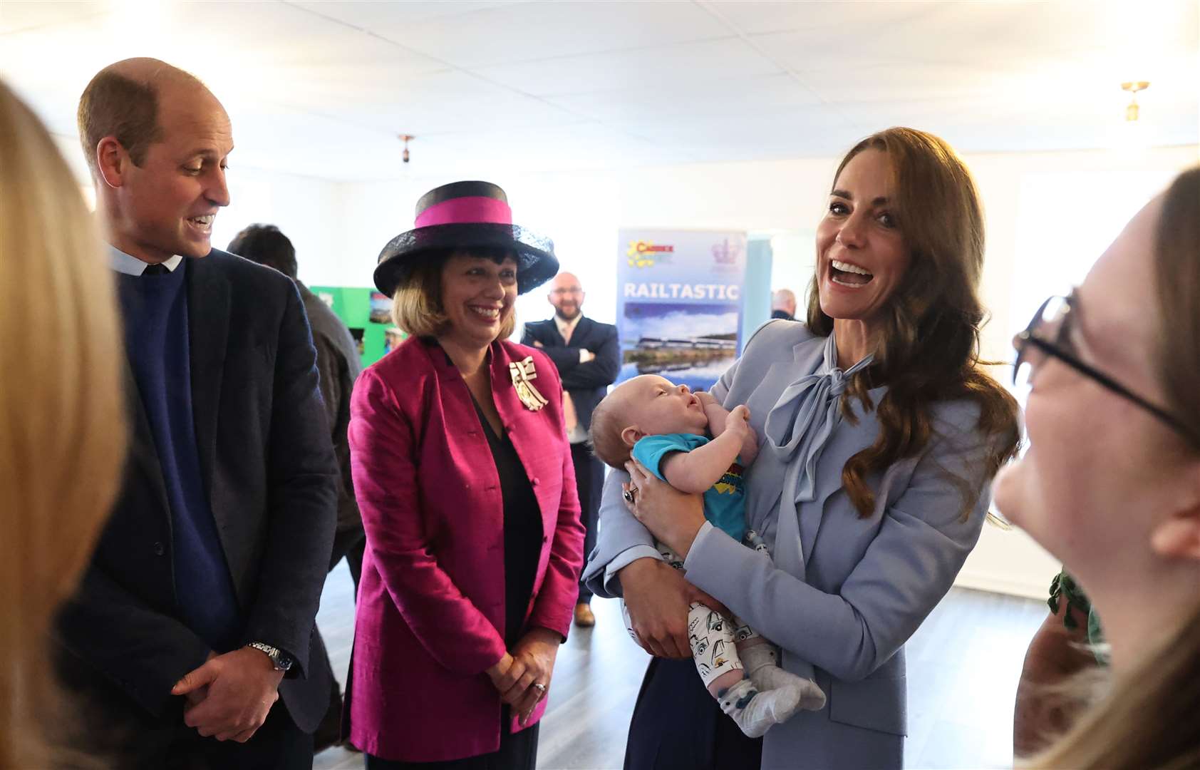 The Prince and Princess of Wales with Vice Lord Lieutenant of County Antrim, Miranda Gordon, during a visit to Carrick Connect (Liam McBurney/PA)