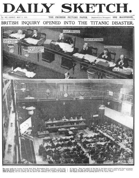 The front page of the Daily Sketch newspaper reporting on the opening of the Titanic inquiry (Henry Aldridge & Son/PA)