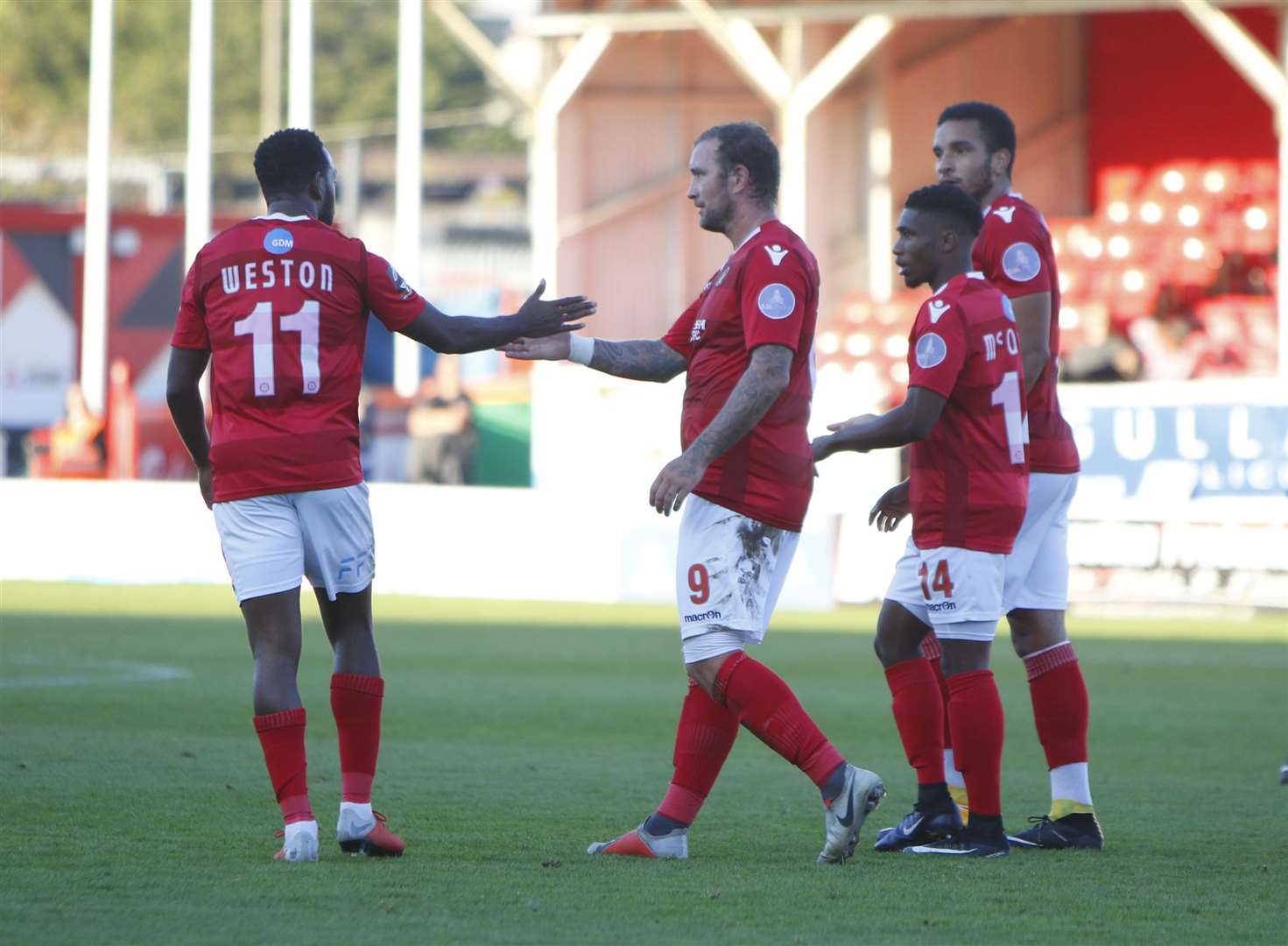 Ebbsfleet celebrate scoring against Worthing in the FA Cup Picture: Andy Jones