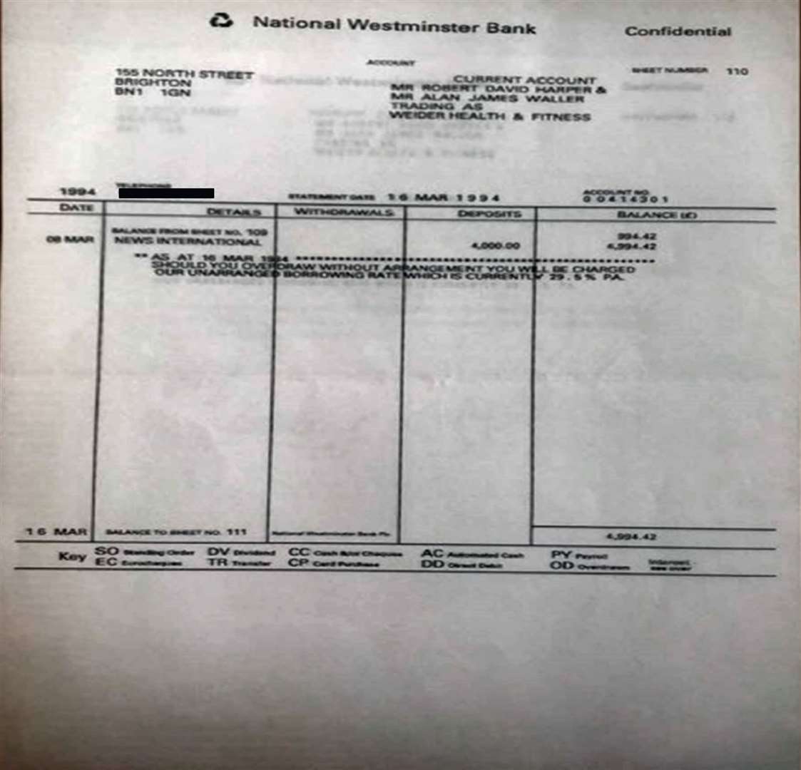 A fake bank statement submitted in evidence (BBC/PA)