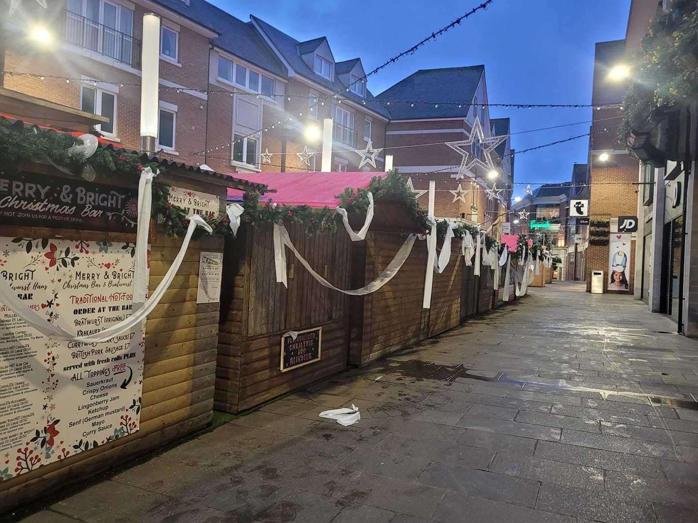 Loo roll has been left all over the Christmas market stalls in Canterbury Whitefriars. Picture: Charlie Brown