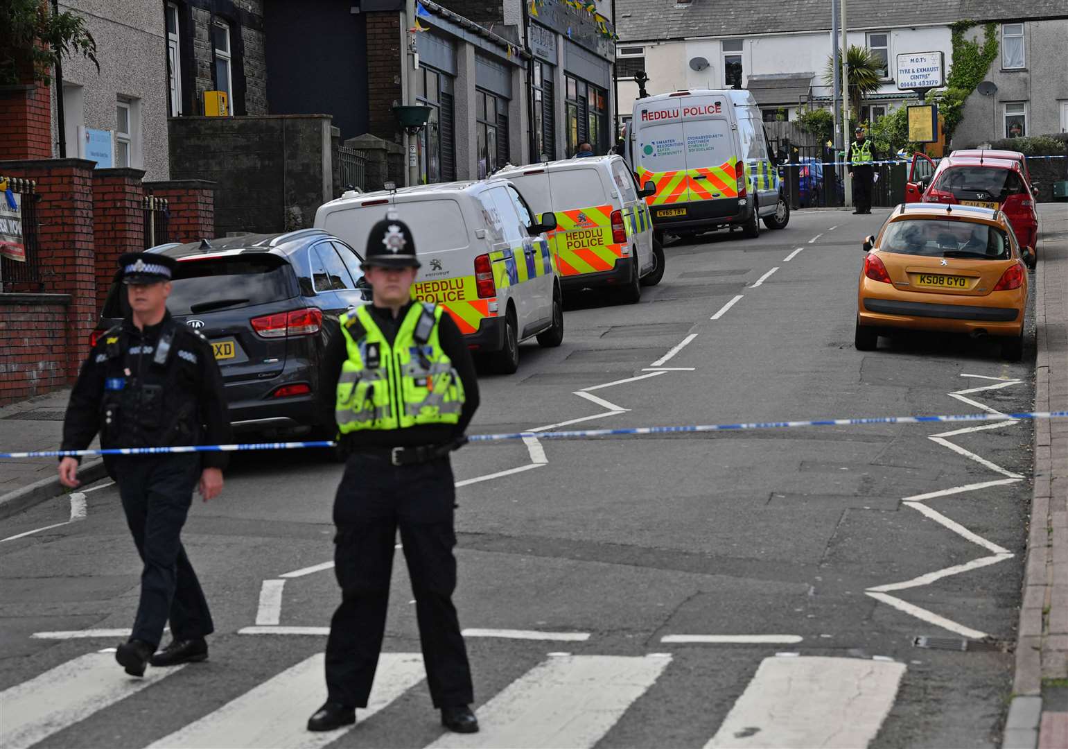 Police cordoned off the high street (Ben Birchall/PA)