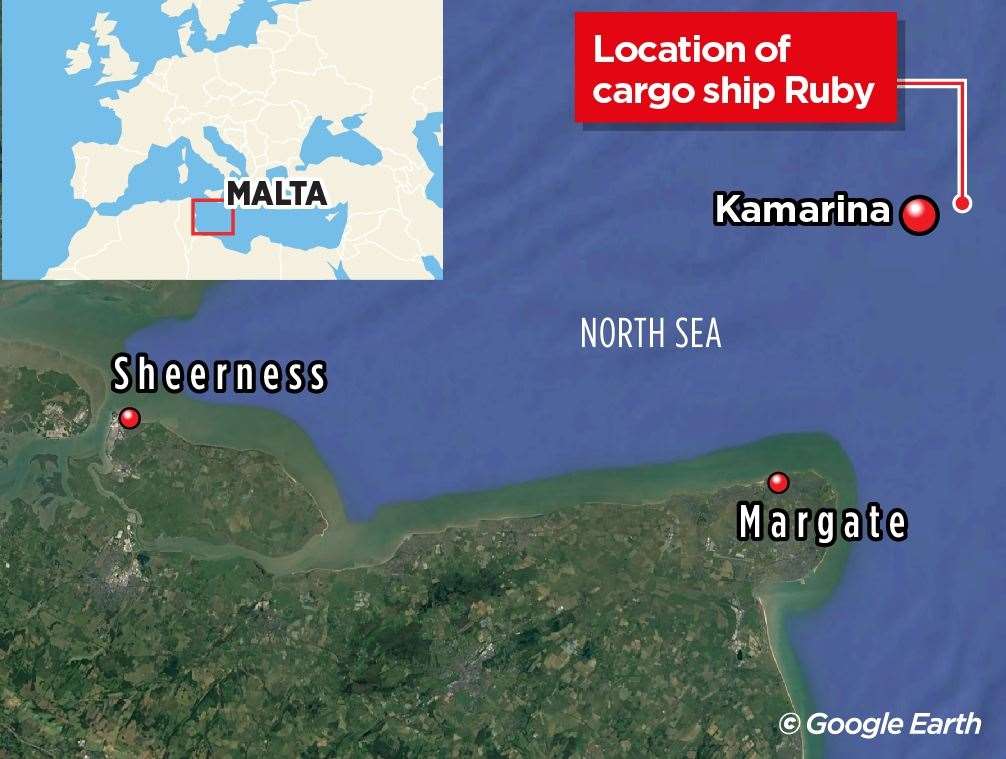 Cargo ship Ruby had been anchored about 15 miles off the coast of Margate