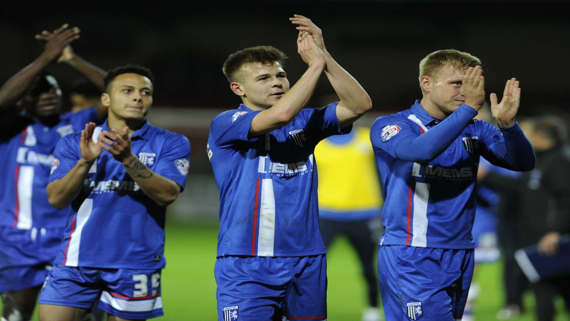 Gillingham players thank the travelling fans at Swindon Picture: Barry Goodwin