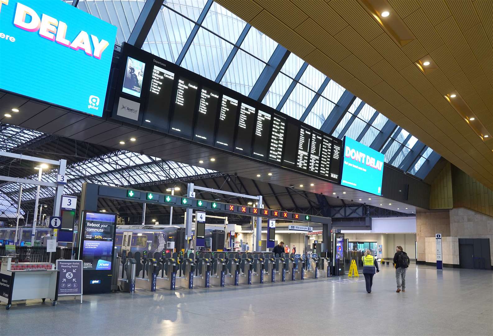 Glasgow Queen Street station was empty on Wednesday morning as trains were suspended during the storm (Andrew Milligan/PA)