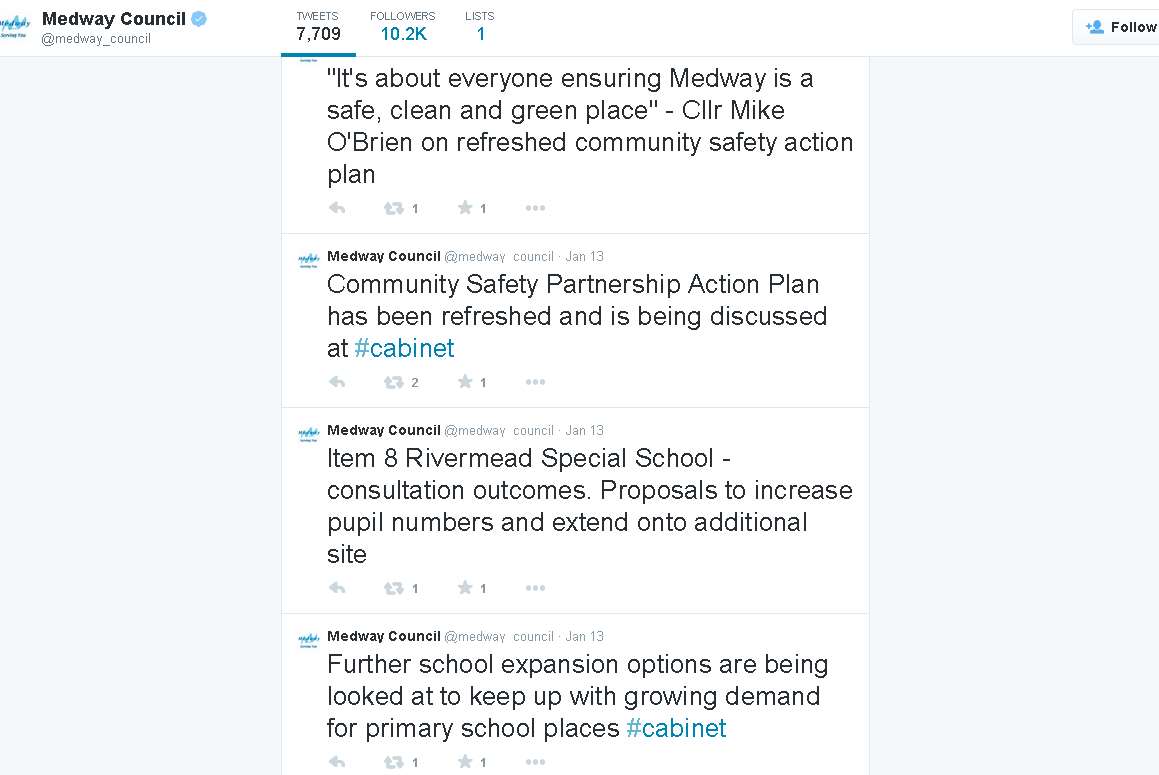 Medway Council tweeted from cabinet but not from full council.