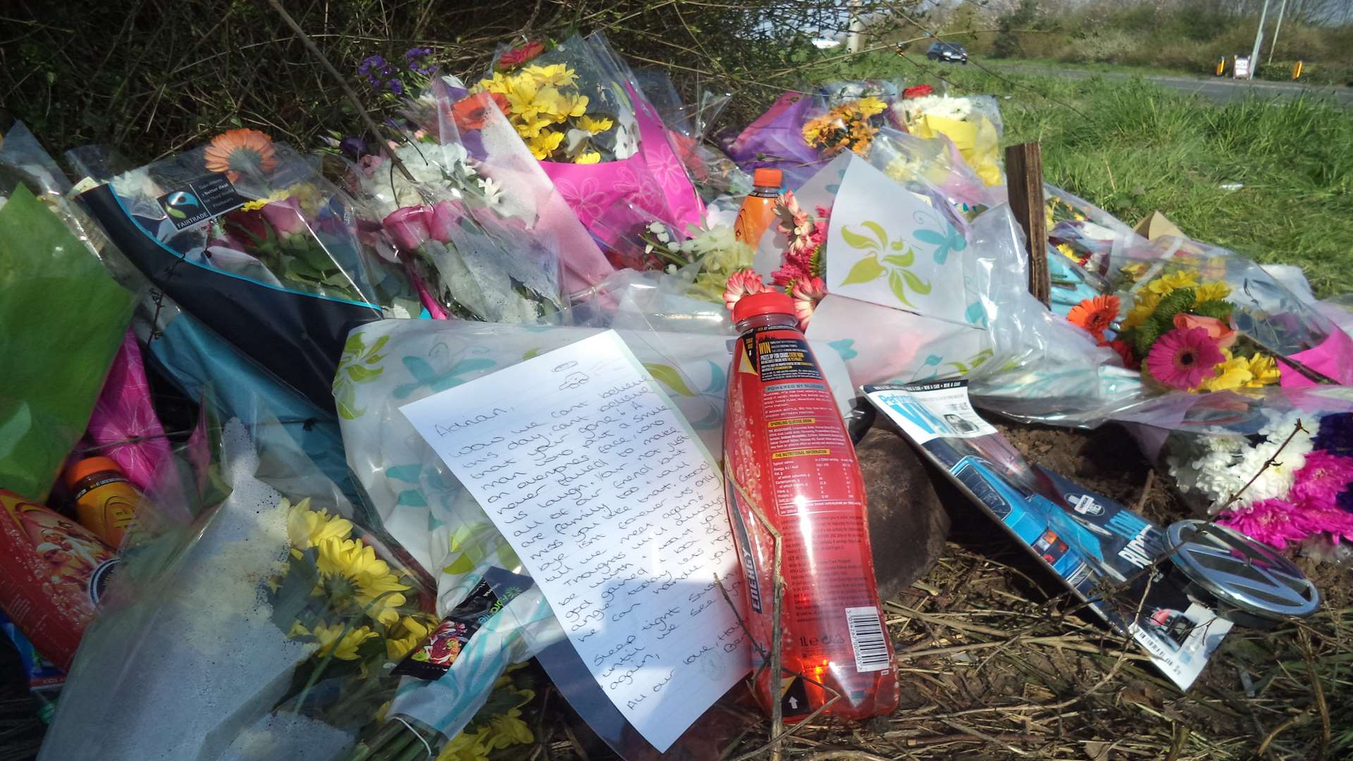 Floral tributes at the scene of the crash