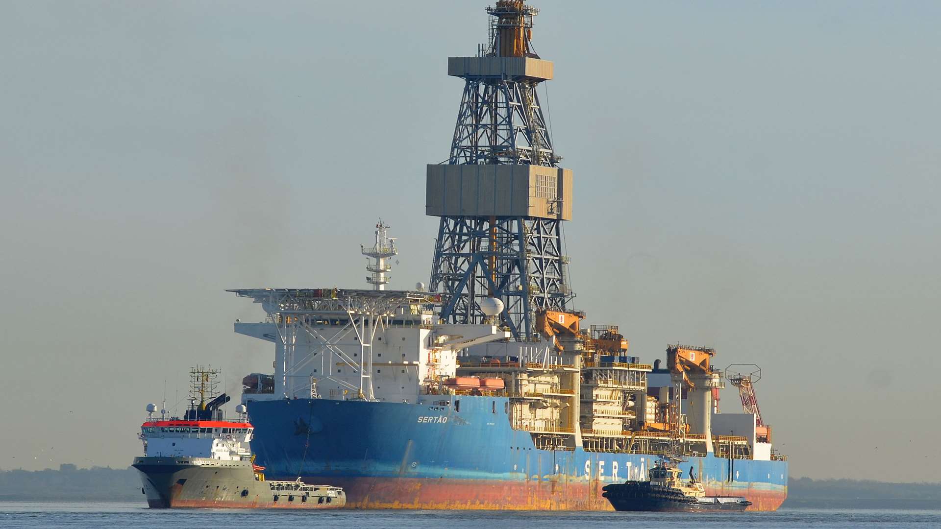 Drill ship Sertao docks at Tilbury Power Station across the river from Gravesend