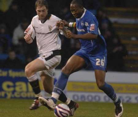 Chris Dickson prepares to put Gillingham a goal up. Picture: GRANT FALVEY