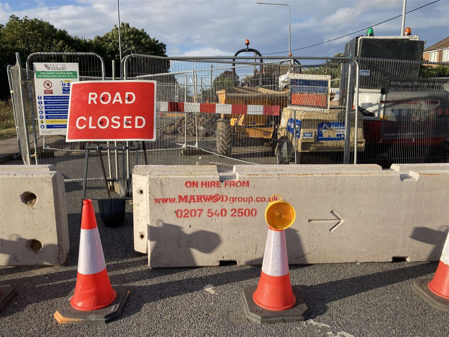 Queenborough Road, Sheppey, closed for gas main repairs by the Aviator pub and petrol station at Queenborough Corner
