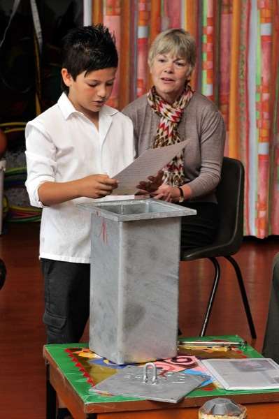 Students at getting ready to bury time capsule