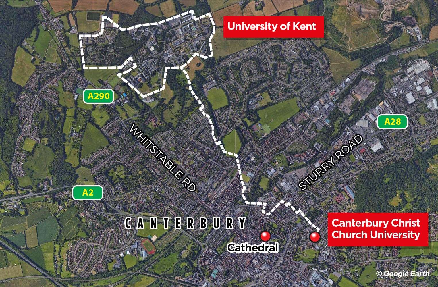 A map showing where the route the e-scooters will using in Canterbury as part of the 12-month trial