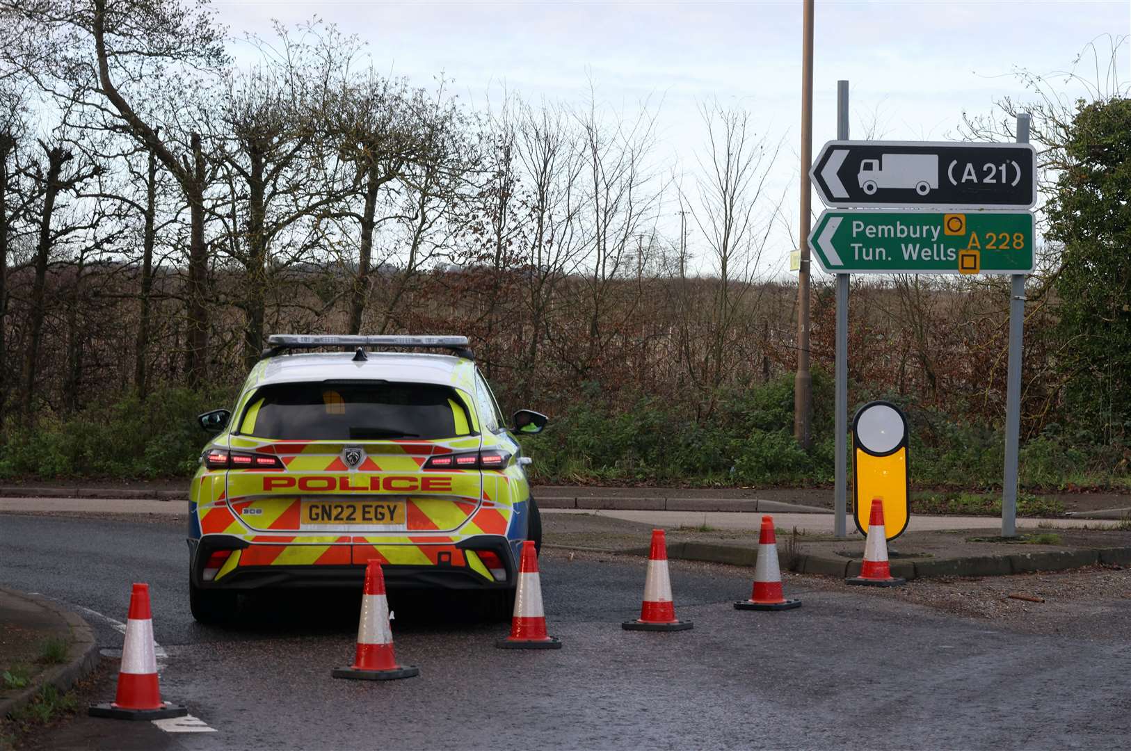 Police at the scene on the A228 near Pembury. Picture: UKNIP