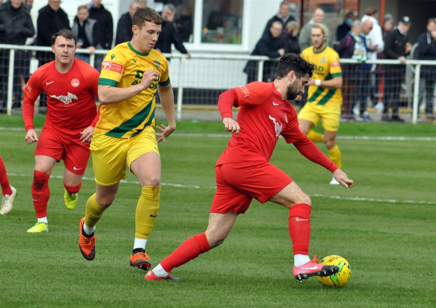 Hythe on the ball during their tie with Ashford on Saturday. Picture: Rudolph File (42755332)