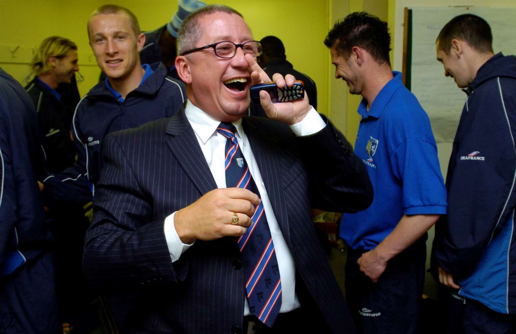 In a dressing room in 2004 - enjoying a victory