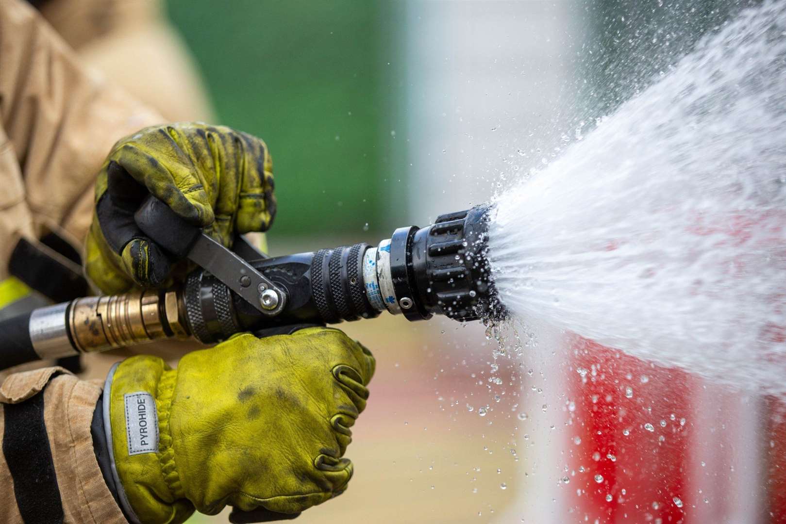 Crews used a high-pressure hose jet to extinguish blaze Stock picture