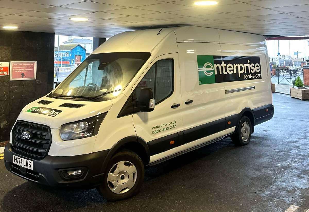 Enterprise rental van driver gets stuck at entrance to Grand Burstin Hotel car park in Folkestone