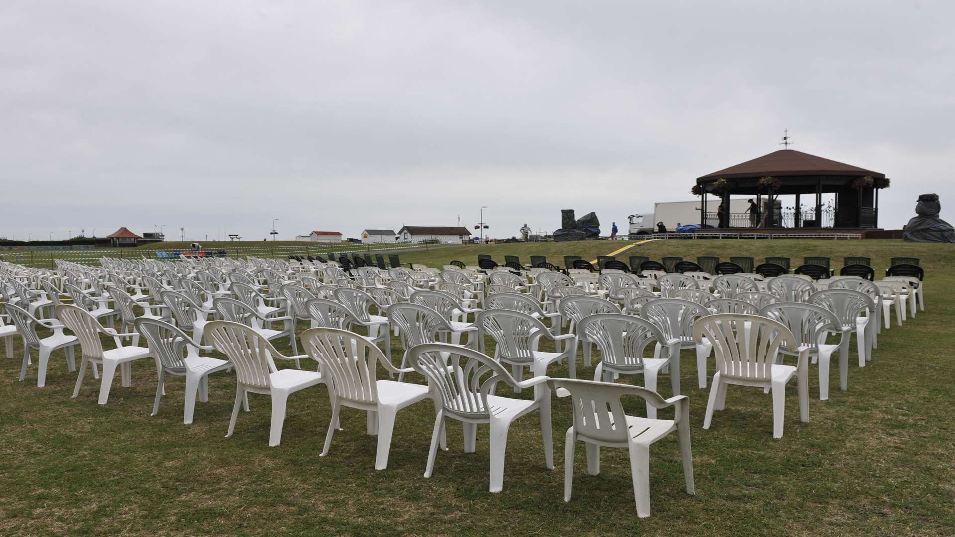 Deal Memorial Bandstand Trust committee members arrived early to set up the seats