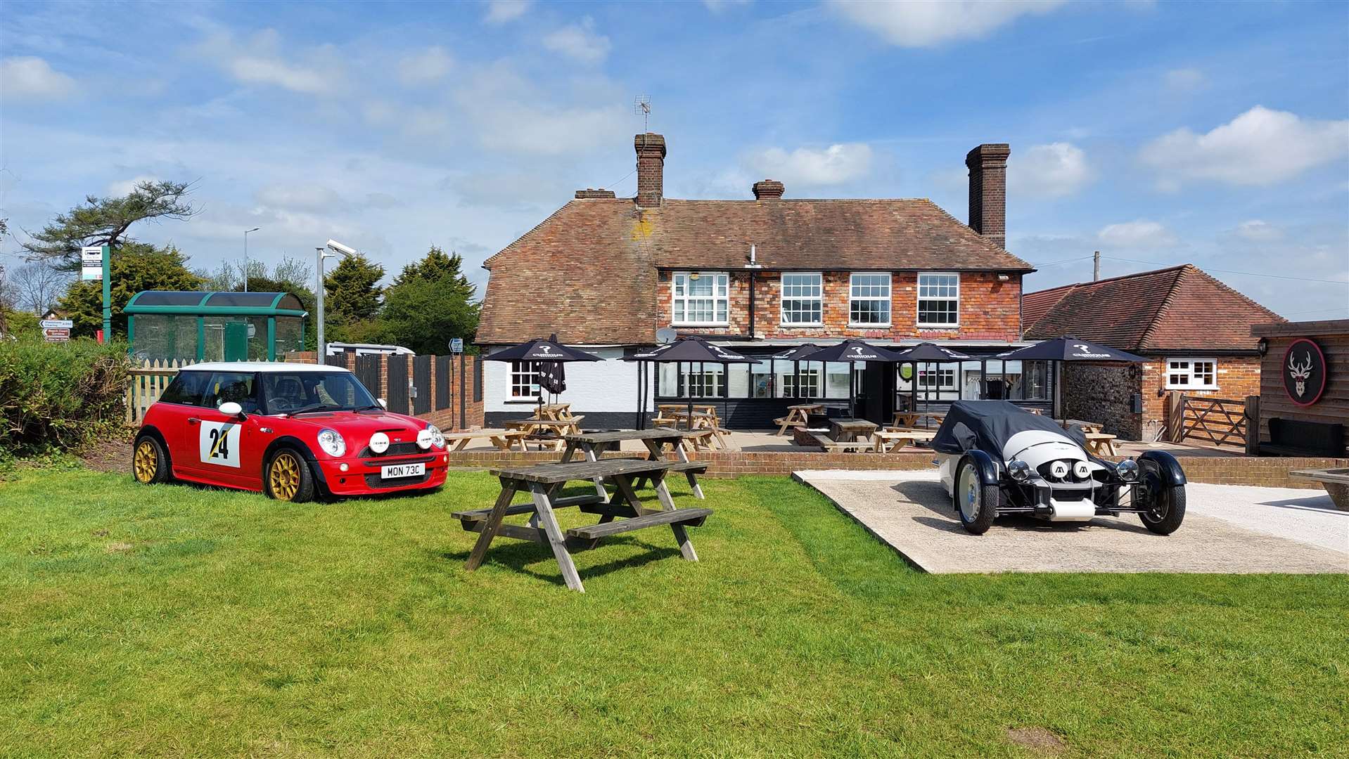 A plinth to showcase cars has been added to the garden at The Stag