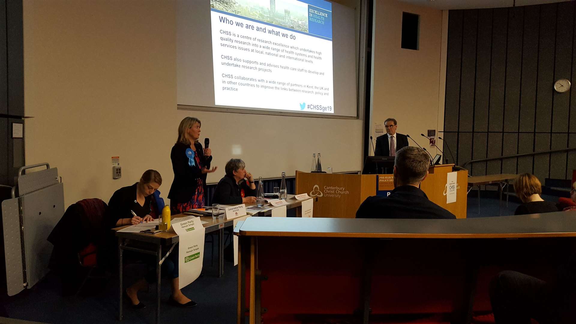 Hannah Temple, Anna Firth and Rita O'Brien fielding questions at the debate... Claire Malcomson had taken leave of the venue