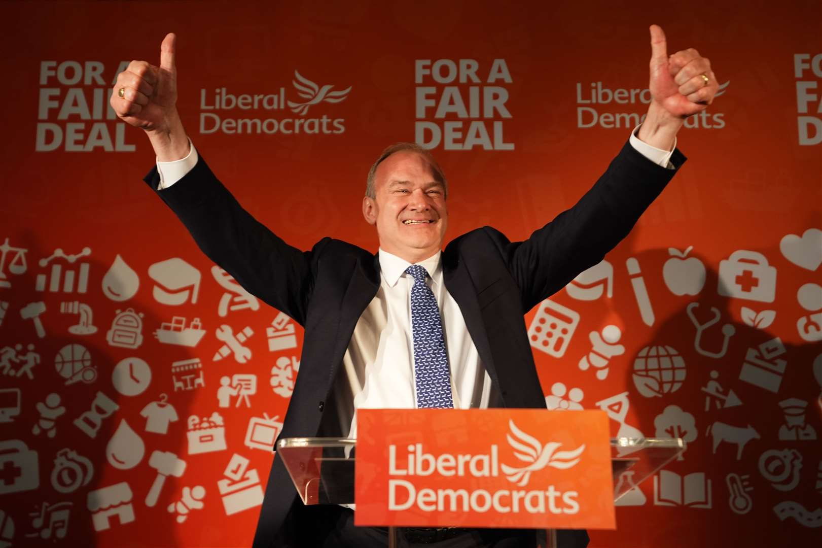 Sir Ed Davey celebrates a record night for the Liberal Democrats (James Manning/PA)