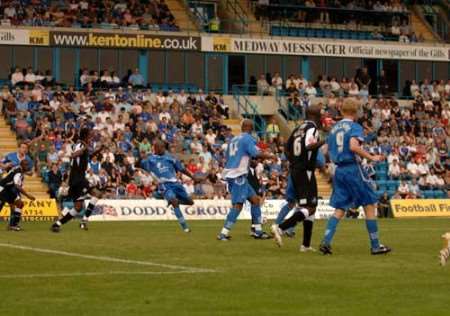 OPENER: Ian Cox fires the Gills ahead. Picture: BARRY GOODWIN