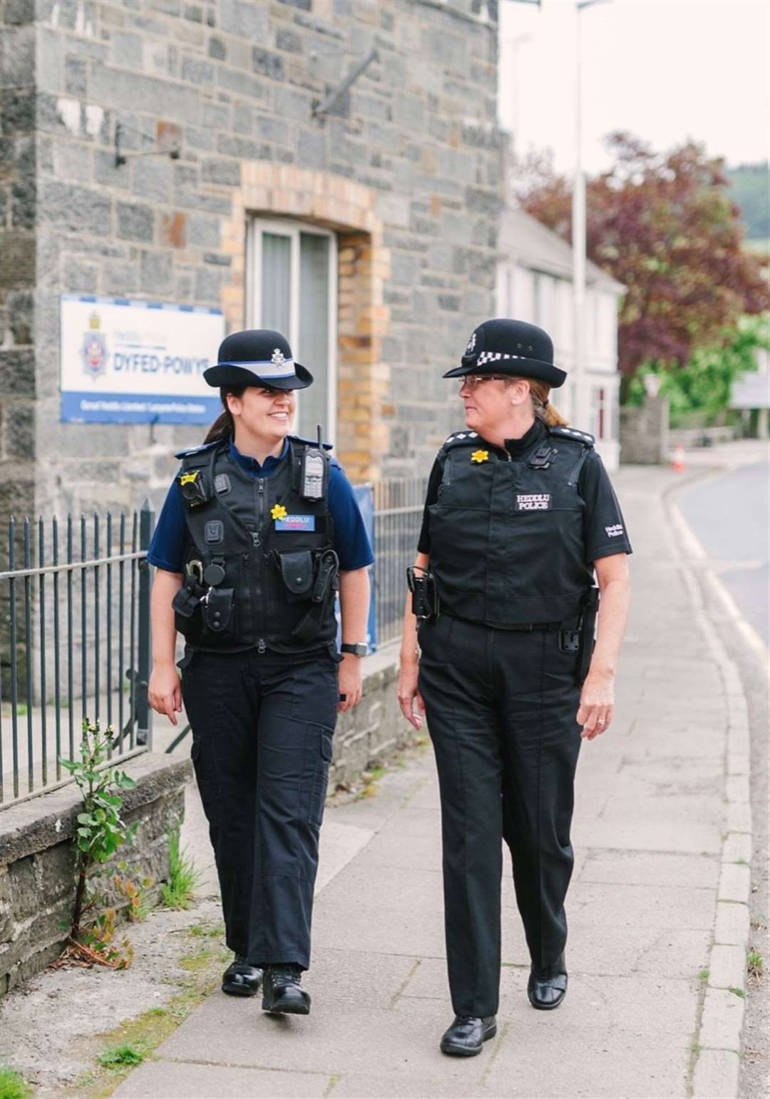 Chief Inspector Nicky Carter on patrol with her daughter PCSO Charlotte in Lampeter (Dyfed Powys Police/PA)