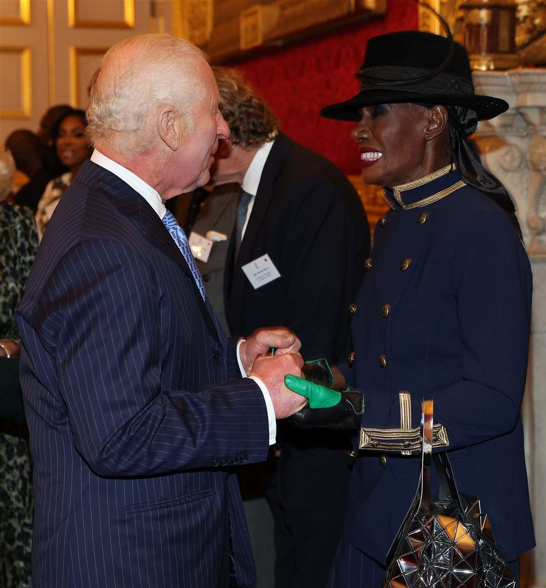 The King spoke to Grace Jones (Adrian Dennis/PA)