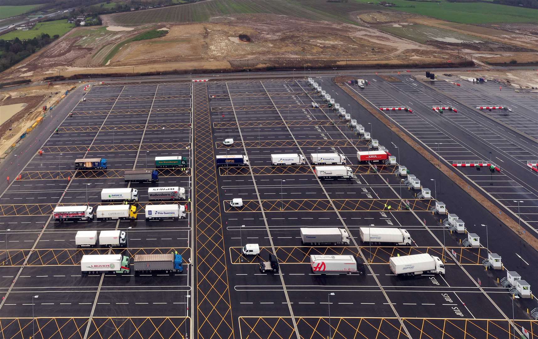 The Sevington lorry park pictured from above in January. Picture: Esprit Drone Services