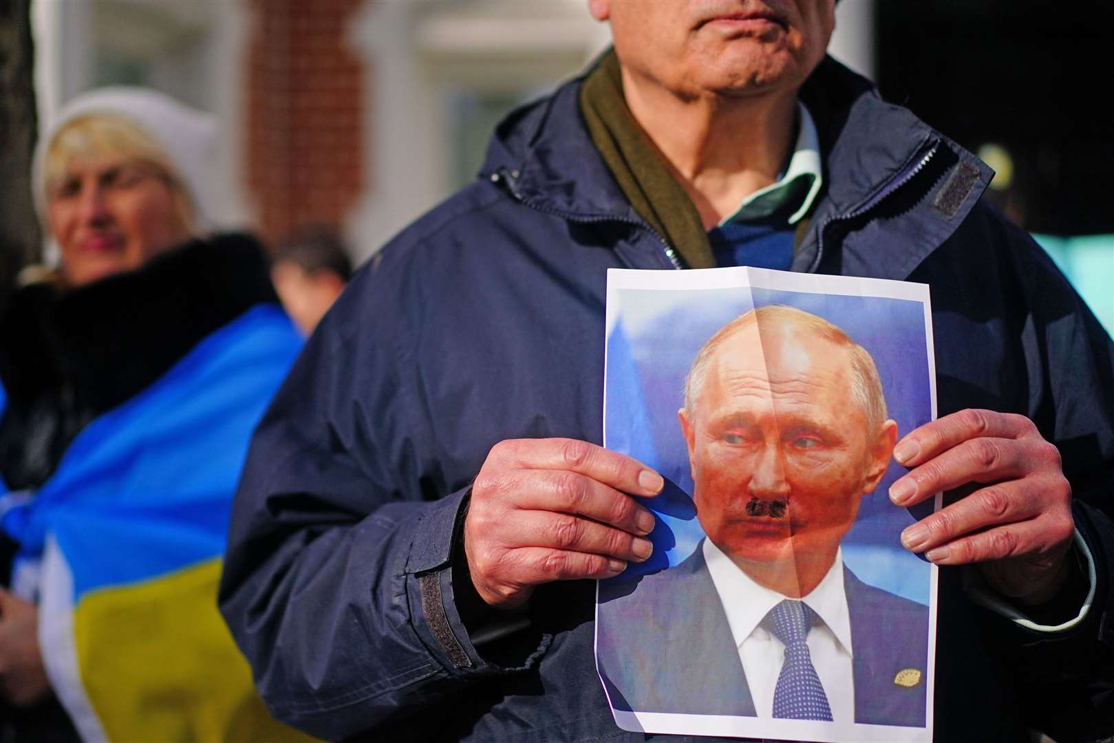 Protesters outside the Russian embassy in London (Victoria Jones/PA)