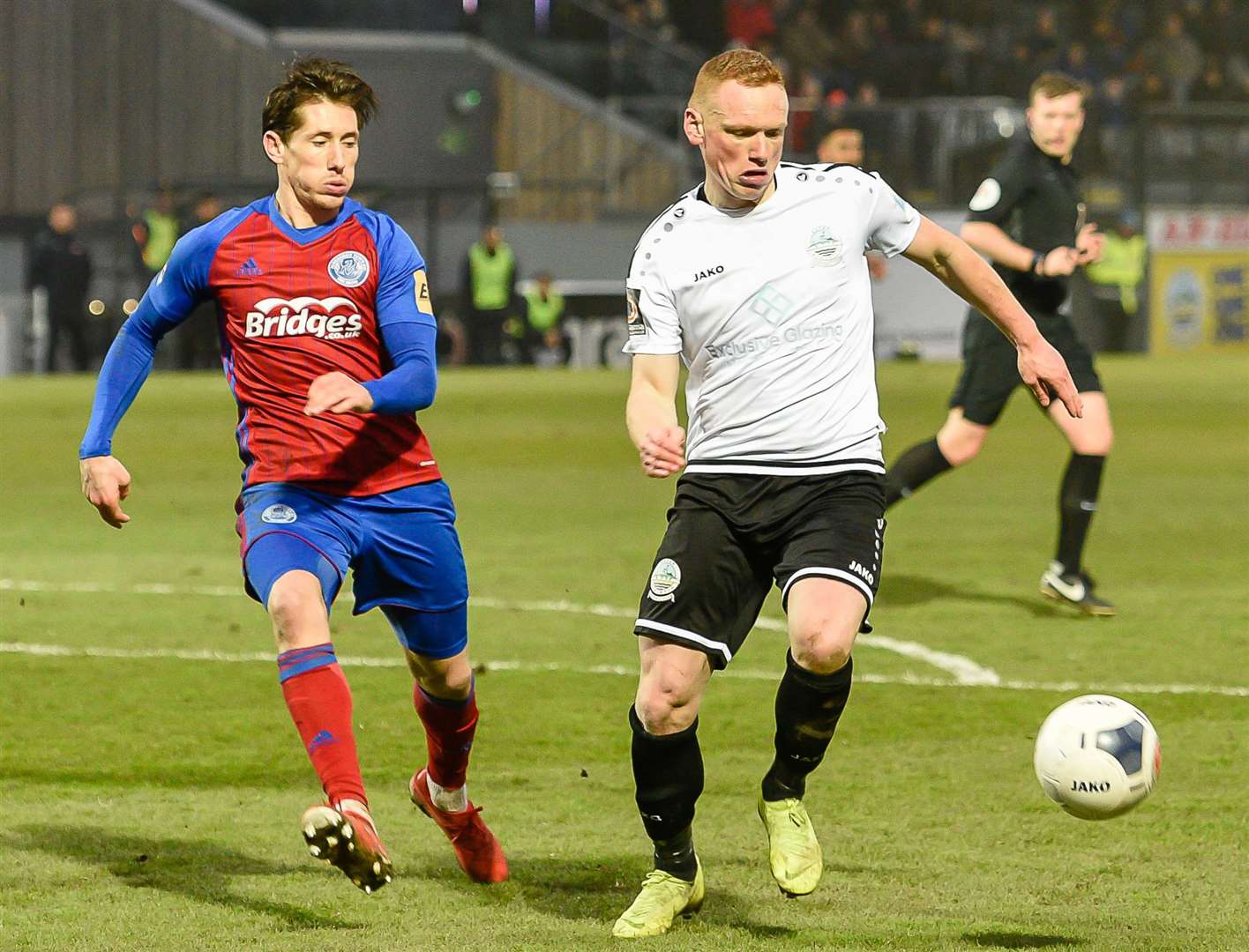 Michael Woods, right, was on target in the win over Barrow Picture: Alan Langley