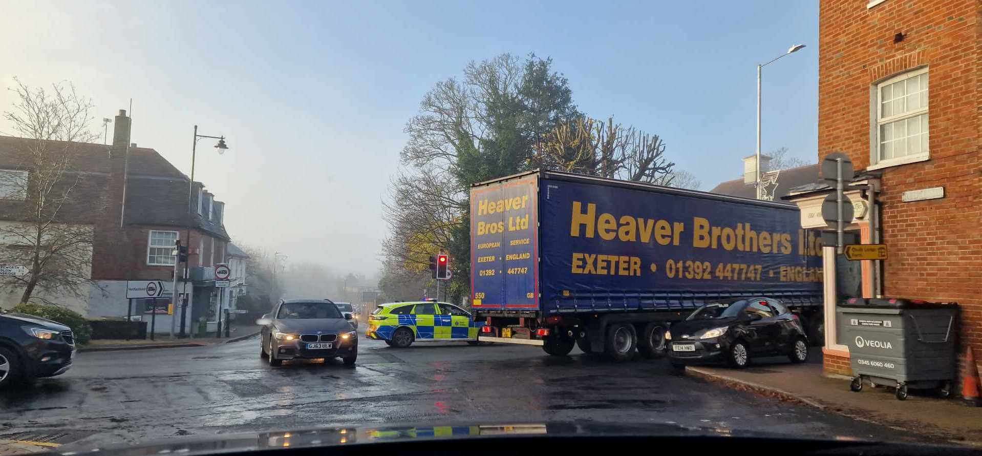 Wateringbury crossroads near East Malling at 9.05 this morning. Picture: Christian Ball