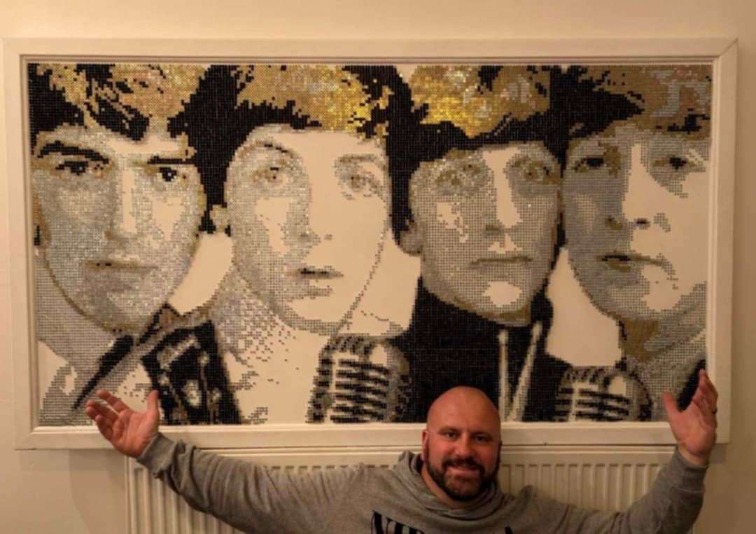 Mr Timby said he particularly enjoyed creating the guitar head and microphones in his Beatles screw art (Darren Timby/PA)