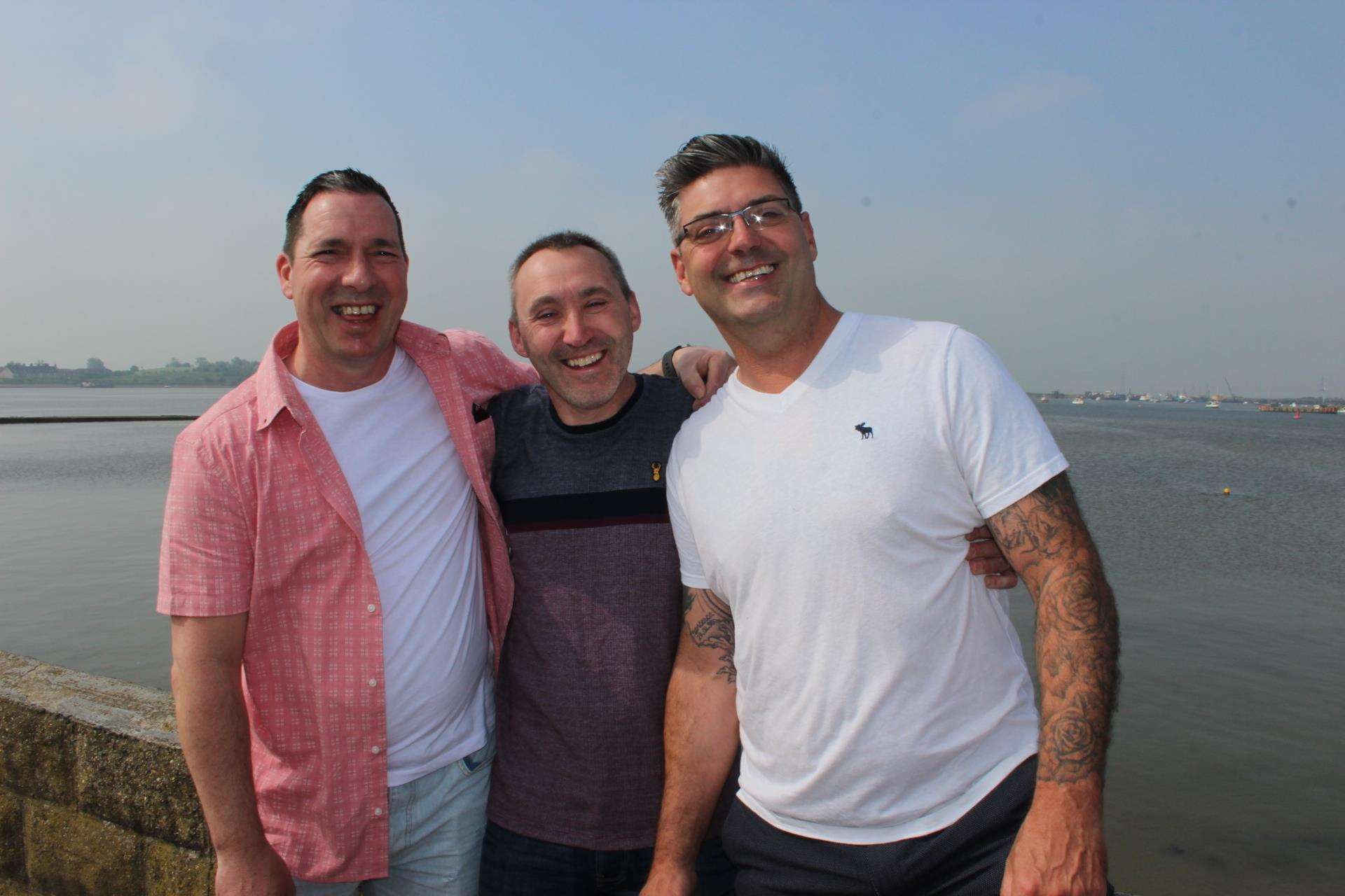 Soul boys Simon Morris, John Longhurst and Brett Adams waiting at Queenborough for the maiden voyage of the Sheppey to Southend ferry (2241381)