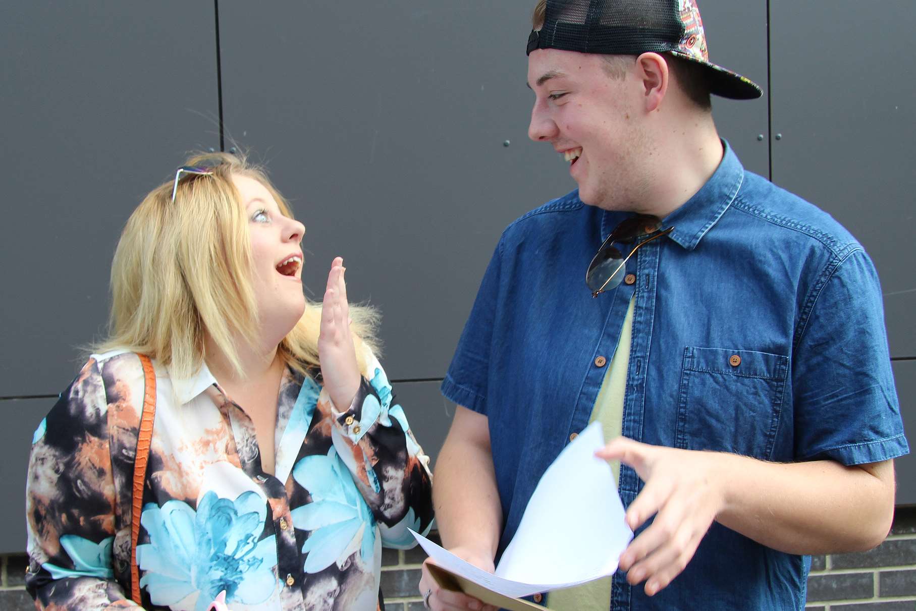 Amy Caudell and Josh Nicholls celebrate their results at Hartsdown Academy